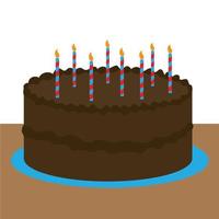 cioccolato compleanno torta con illuminato candele su un' blu piatto vettore