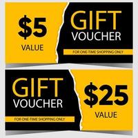 regalo voucher; tagliando, buono o certificato per ottenere un' sconto per shopping durante il vendita e speciale offrire stagione. vettore illustrazione nel nero e giallo colori per i saldi promozione e annuncio.