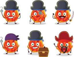 cartone animato personaggio di fuoco con vario pirati emoticon vettore