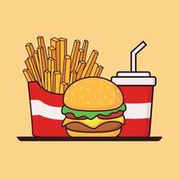 veloce cibo cartone animato icona vettore illustrazione. francese patatine fritte, hamburger, e bibita tazza. cibo icona concetto illustrazione, adatto per icona, logo, etichetta, clipart