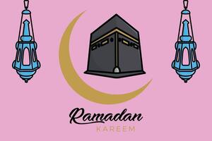 santo kaaba nel mecca Arabia arabia vettore illustrazione. islamico vacanza icona concetto. Ramadan kareem islamico sfondo con kaaba moschea vettore design. Ramadan kareem vettore saluto inviare design.