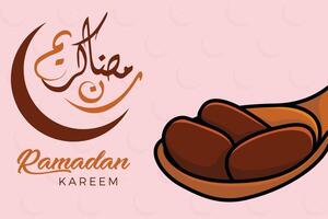 Ramadan kareem date nel cucchiaio con Ramadan calligrafia vettore sfondo illustrazione. islamico vacanza icona concetto. Ramadan kareem vettore design. Ramadan kareem islamico design saluti carta.