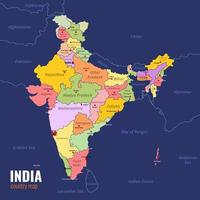 carta geografica di India con circostante frontiere vettore