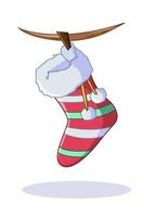 una calza di Natale appesa a una illustrazione di corda vettore