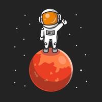 carino astronauta in piedi su pianeta cartone animato vettore icona illustrazione. scienza tecnologia icona concetto isolato premio vettore. piatto cartone animato stile