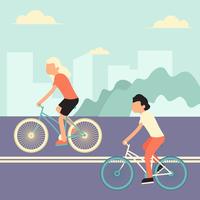Bici di guida nell'illustrazione di vettore della città