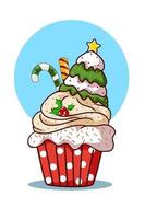 un cupcake con crema per l'albero di Natale e caramelle vettore