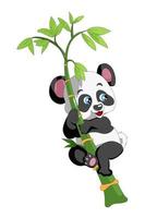 Panda che ride si arrampica su un cartone animato di bambù vettore