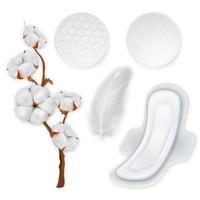 set realistico di prodotti per l'igiene del cotone. morbidi tamponi di cotone con ali. illustrazione vettoriale