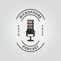 semplice emblema microfono Podcast logo icona linea arte Vintage ▾ vettore illustrazione design