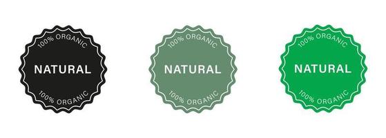 naturale biologico Prodotto silhouette francobollo impostare. eco amichevole salutare cibo etichetta. puro simbolo. qualità fresco naturale ingredienti etichetta. 100 per cento natura certificato logo. isolato vettore illustrazione.