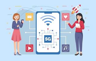 mobile senza fili 5 ° generazione tecnologia sfondo design vettore. 5g bandiera di senza fili sistema, Internet di le cose, grande dati e traffico. 5g senza fili Rete tecnologia concetto. vettore