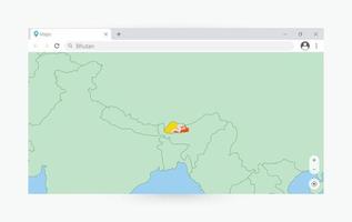 del browser finestra con carta geografica di bhutan, ricerca bhutan nel Internet. vettore