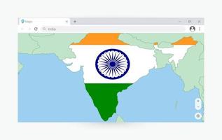 del browser finestra con carta geografica di India, ricerca India nel Internet. vettore