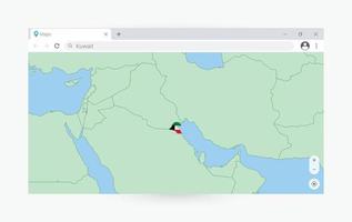 del browser finestra con carta geografica di Kuwait, ricerca Kuwait nel Internet. vettore