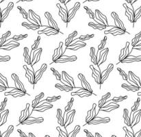 naturale senza soluzione di continuità modello con monocromatico mano disegnato pianta elementi su bianca sfondo. botanico illustrazione per avvolgere, tessile Stampa, sfondo. vettore