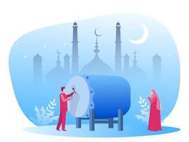 eid mubarak day con persone musulmane sull'illustrazione di ramadan kareem vettore