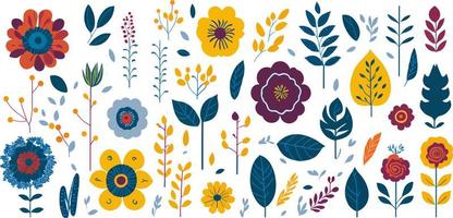 primavera e estate floreale elementi. un' colorato impostato di disegnato a mano fiorire vettori