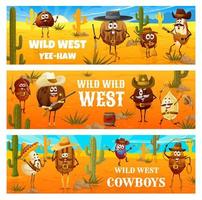 selvaggio ovest cartone animato cowboy, guardia forestale Noce personaggi vettore