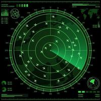 aria controllo radar schermo con aeroplani e carta geografica vettore