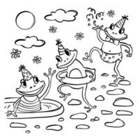 rana piscina festa colorazione libro cartone animato vettore illustrazione