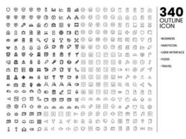 mega impostato schema icona impostare. attività commerciale, emoticon, utente interfaccia, cibo, viaggio icona impostato vettore