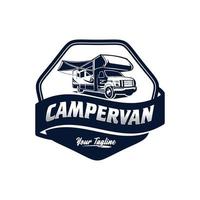 Vintage ▾ camper furgone viaggio logo vettore design