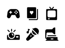 semplice set di icone solide vettoriali relative all'intrattenimento