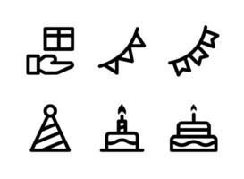 semplice set di icone di linea del vettore relative al compleanno