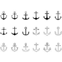 ancora icona vettore impostare. marinaro illustrazione cartello collezione. marinaio simbolo o logo.