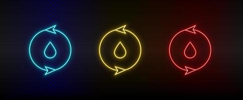 neon icona impostato eco, acqua. impostato di rosso, blu, giallo neon vettore icona su trasparenza buio sfondo