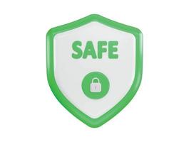 un' verde e bianca scudo con un' serratura e il parola sicuro icona con 3d vettore icona illustrazione