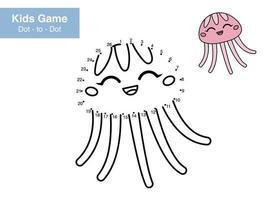 numero gioco. punto per punto. carino Medusa. cartone animato mare animali. educativo puzzle. stampabile attività pagina per bambini. Collegare il puntini e colore. vettore illustrazione