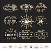 Set di logo distintivo retrò per prodotto vintage e business come vettore