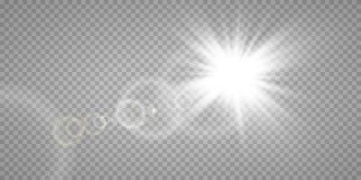 vettore trasparente luce del sole speciale lente bagliore leggero effetto. sole veloce con raggi e riflettore