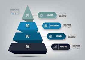 piramide modello di infografica flusso di lavoro processo in 4 fasi. vettore