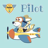divertente lupo pilota su aereo con volo logo, vettore cartone animato illustrazione
