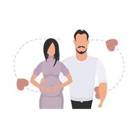 un' uomo e un' incinta donna siamo raffigurato cintola. isolato su bianca sfondo. contento gravidanza concetto. vettore illustrazione.