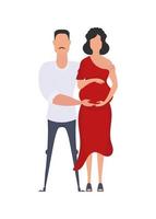 incinta donna con sua marito nel pieno crescita. isolato su bianca sfondo. contento gravidanza concetto. vettore illustrazione.