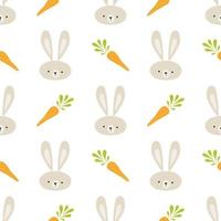 Pasqua coniglio senza soluzione di continuità modello. carino coniglietto coniglio carota nel mano disegnato stile primavera sfondo semplice Pasqua sfondo. bambini struttura, carino tessile design. carino animale grafico Stampa vettore illustrazione