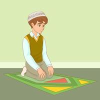 un giovane si prepara a fare le sue preghiere nel mese di ramadan vettore