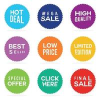 impostato di prezzo tag. promozionale vendita distintivo e Al dettaglio carta adesivi. vettore