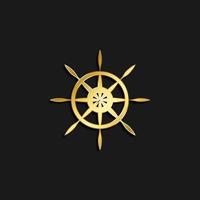 nave, timone, icona oro icona. vettore illustrazione di d'oro stile su buio sfondo