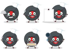 cartone animato personaggio di vinile disco con vario capocuoco emoticon vettore