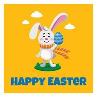 vettore piatto digitale illustrazione, striscione, manifesto, saluto carta di cartone animato Pasqua coniglietto, coniglio con un colorato dipinto uovo. uovo a caccia illustrazione.