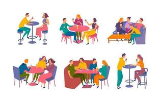 cartone animato colore personaggi persone seduta a bar tavolo. vettore
