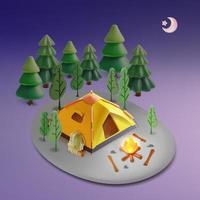 3d partire campeggio concetto notte Visualizza paesaggio scena per viaggio e turismo plastilina cartone animato stile. vettore illustrazione