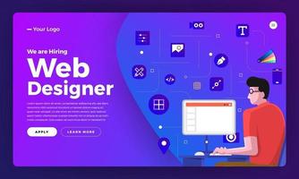 pagina di destinazione per l'annuncio dell'assunzione di web designer vettore