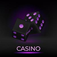 casinò realistico raggiante dado 3d vettore illustrazione per gioco d'azzardo Giochi disegno, craps, tavolo, tavola Giochi. nero cubi con neon viola punti.