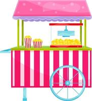 luminosa vettore illustrazione di un' Popcorn macchina, un' Popcorn carrello, un' merenda, strada cibo